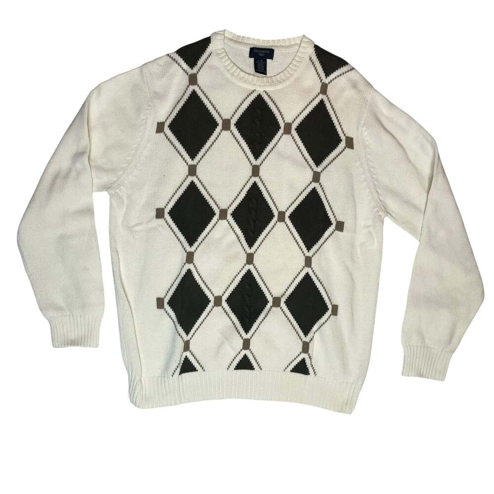 Dockers Argyle Knit Sweater Large Cream Cotton Pullover
